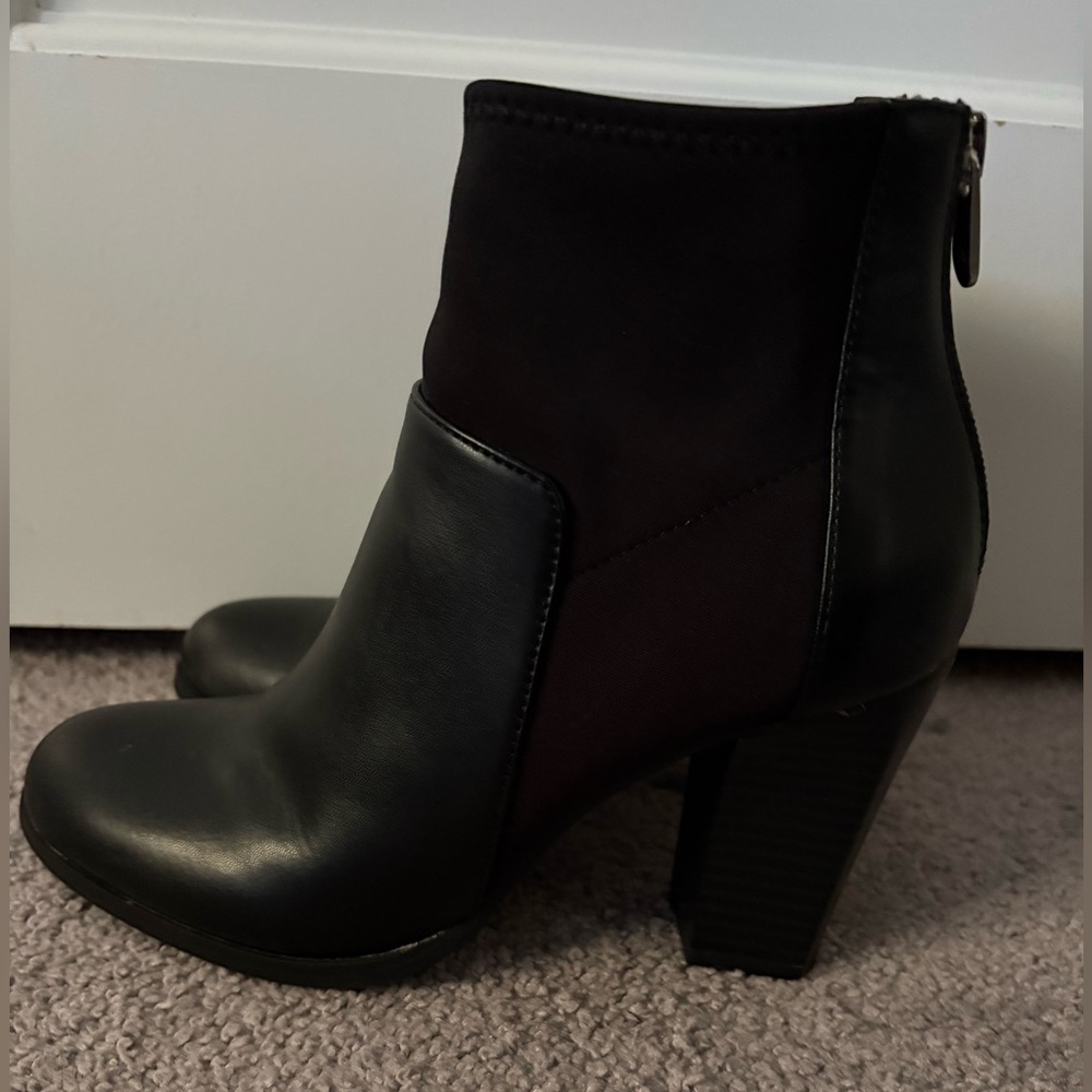Adrienne Vittadini Black and Dark Brown Heeled Boots